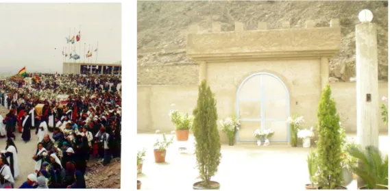 Figura 9.  A la izquierda imagen del funeral de Ezequiel. A la derecha puerta de entrada al  mausoleo