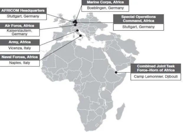 Figura 3.2 Localização das sedes das estruturas associadas aos AFRICOM 
