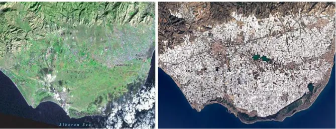 Figura II.2: Comparação da imagem de satélite da região de Almería em 1974 e 2014