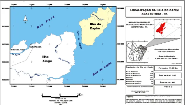 Figura 3: Localização da Ilha do Capim no município de Abaetetuba, Pará. Fonte: Sindicato dos  trabalhadores rurais de Abaetetuba (2013).