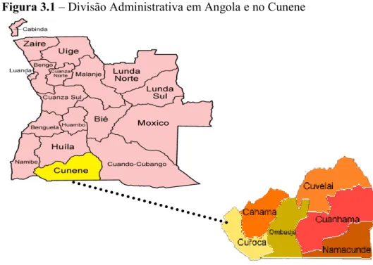 Figura 3.1 –  Divis ão Administrativa em Angola e no Cunene