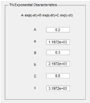 Figure 4.9: Edit boxes for Tri-Exponential exponential characteristics.