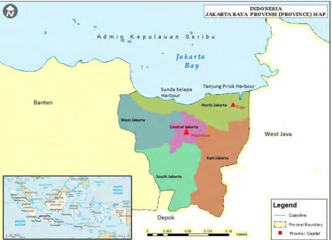 Figure 2. Map of Jakarta and surrounding areas, indicating Tugu and Pejambon (adapted from: “Jakarta  Raya Map” Maps of the World  http://www.mapsofworld.com/indonesia/provinces/jakarta-raya.html) 