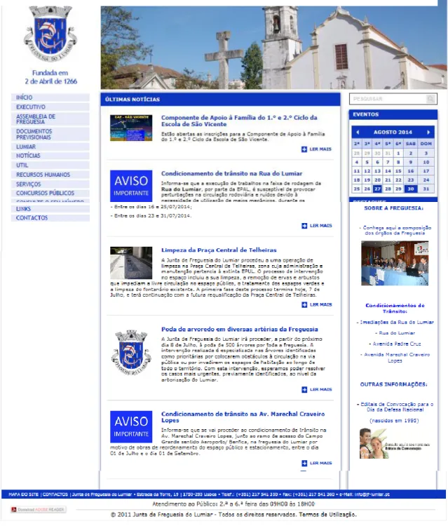 Figura 3.1 - Página Inicial do Site da Junta de Freguesia do Lumiar 