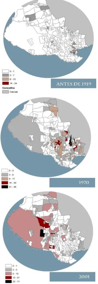 Figura 9 - Evolução do edificado no território. Fonte: INE, desenho autora. 