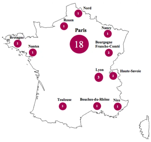 Figure 11 - Map of France with the sample's distribution based on their French origins 