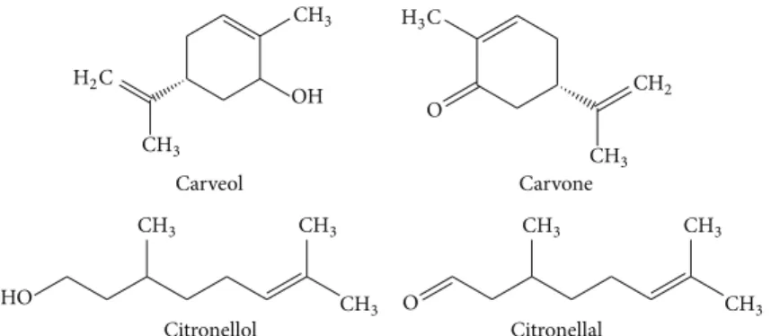 Figure 1: Chemical structure of selected essential oils (EOs) components.