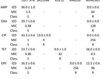 Table 4 Results obtained by disc diffusion method for the combination  between the selected antibiotics and the plant MeOH extracts against the S