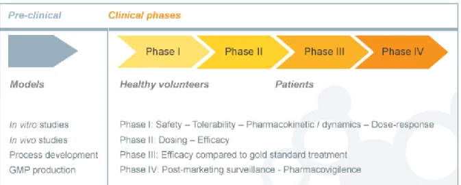 Figura  7  -  Classificação  das  fases  dos  ensaios  clínicos.  Fonte:  http://www.scisco.ca/what-is-clinical- http://www.scisco.ca/what-is-clinical-research/phases-of-clinical-trials/