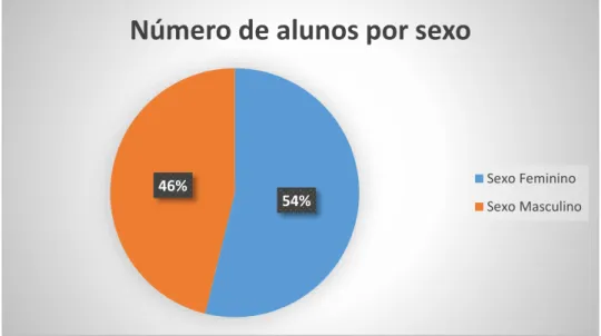 Figura 11: Tabela com a percentagem de número de alunos por sexo do 8ºD  Fonte: Dados recolhidos pelo mestrando 