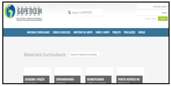 FIGURA 2 - Ambiente virtual do Material Curricular Educativo do Gepeticem. 