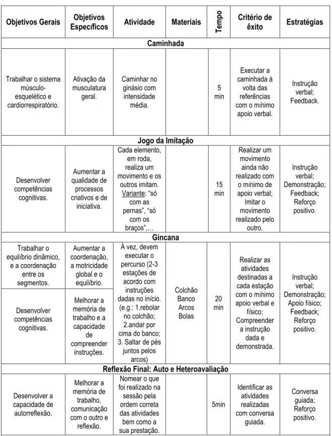 Tabela 8: Exemplo de uma sessão inicial do mês de janeiro  Objetivos Gerais  Objetivos 