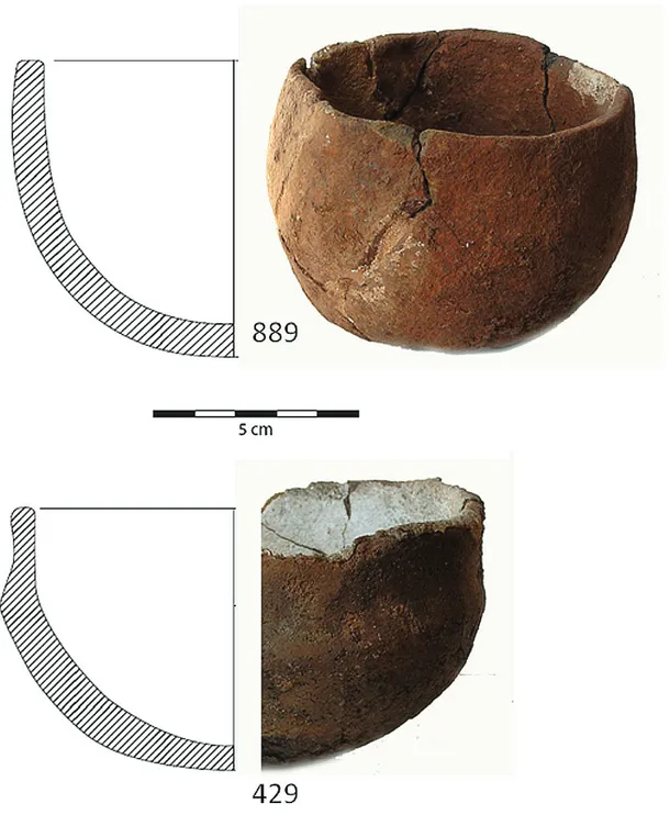 Figura 1 – Tigela esférica e taça de carena alta descobertos em 14 de Fevereiro de 1898, no início da escavação da  Gruta das Redondas.