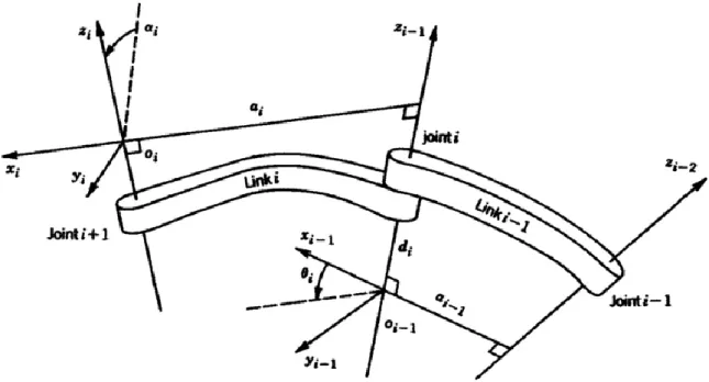 Figure 2.10 Coordinate system assignments with Denavit-Hartenberg convention [28] 