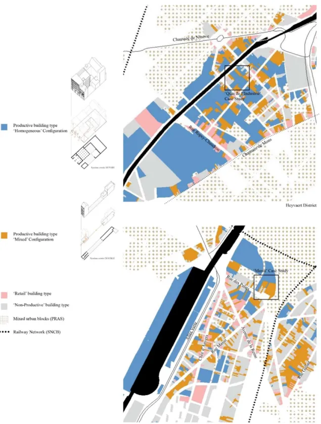 Figure 14 Mixed Configuration Map (under construction, situation Mai 2018) showing ‘Config’ and ‘Typo’ attribute fields, zoom in Masui  neighbourhood and Heyvaert neighbourhood