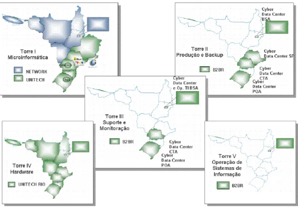 Figura 2.20 – Distribuição geográfica das “torres” de operação de TI  Fonte: Elaborada pelo pesquisador 