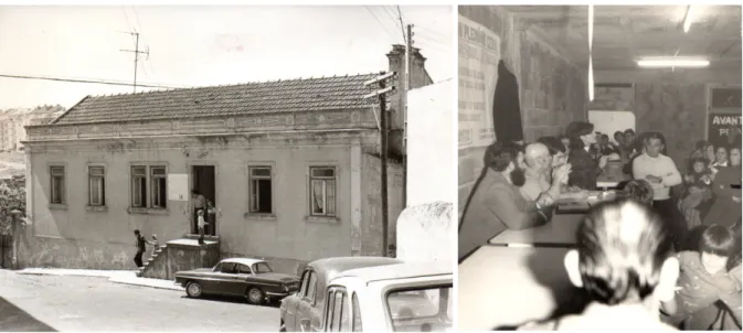 Fig. 14 e 15: Foto da  1ª Sede da Associação e foto da Sede no estaleiro de obra . 