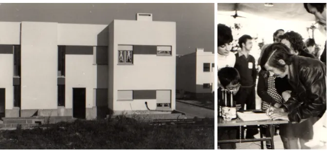 Fig. 19 e 20: Fotos das casas terminadas e da entrega das primeiras chaves. 