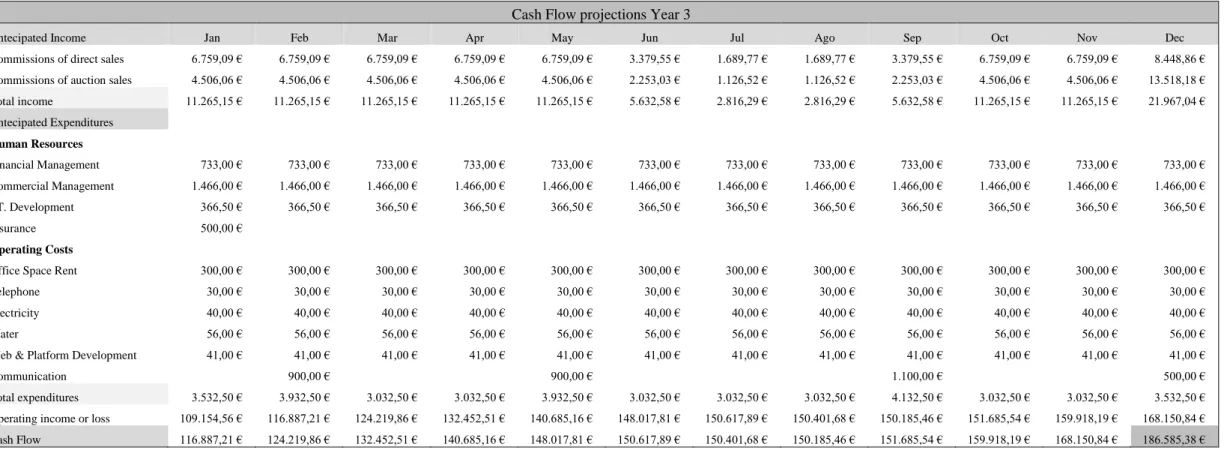 Table 1.3 – Cash flow projection in Year 3 