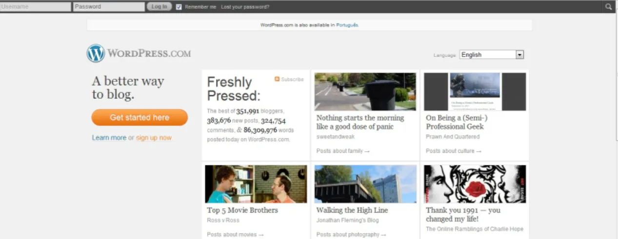 Figura 2.10: P´agina principal do WordPress