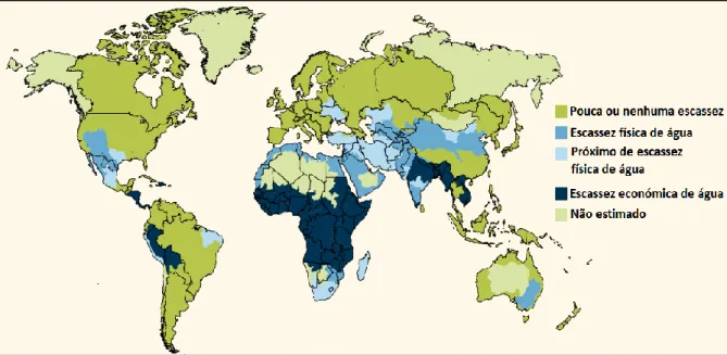 Figura 2.4 - Regiões com escassez física e económica de água Fonte: WWAP, 2012 