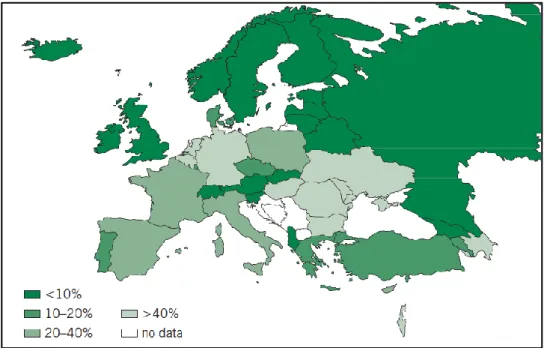 Figura 2.10 - Índice de Stress hídrico nos países europeus (%) 