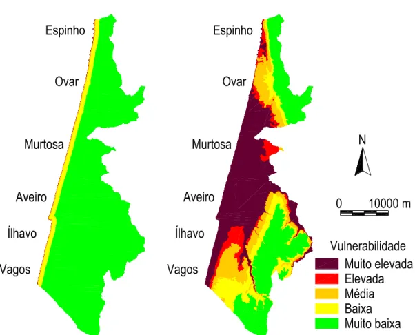 Figura 2: Representação cartográfica de dois parâmetros de vulnerabilidade, no distrito de Aveiro