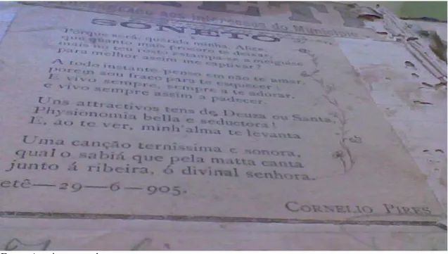 Fig. 3 – Primeiro soneto de Cornélio Pires publicado no jornal “O Tietê” e fixado em  seu diário de campo