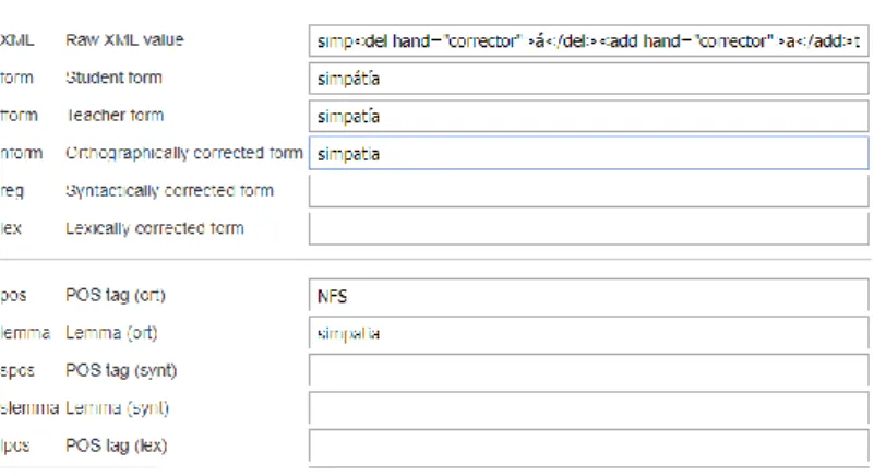 Figure 5. Token-based annotation for the error simpátía 