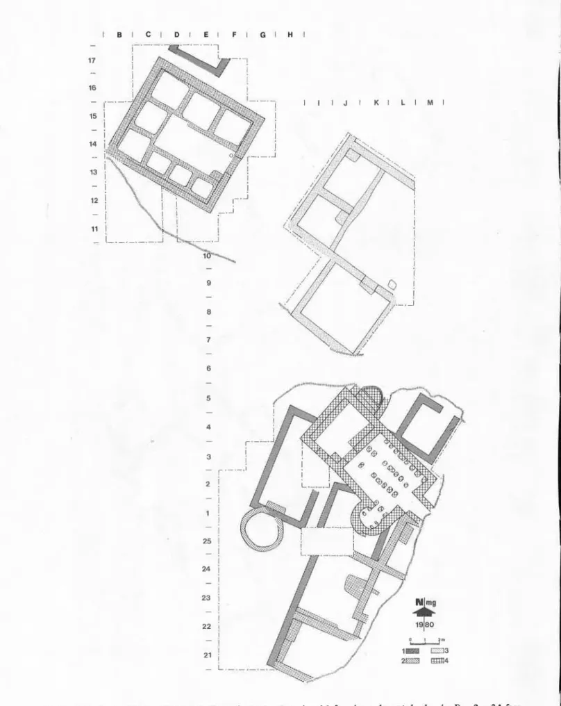 Fig.  2 - Ilha  do  Pessegueiro  (1980-1982).  Fases  de  construção:  1  -L&#34;  fase  (segunda  metade  do  séc