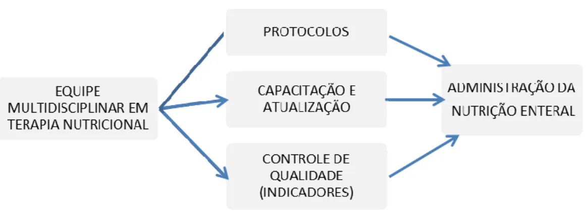 Figura  6  –  Relação  entre  protocolos,  capacitação  e  indicadores  de  qualidade  e  administração da nutrição enteral