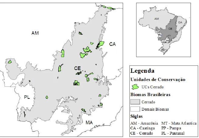 Figura 3 - Distribuição espacial das unidades de conservação no Bioma Cerrado segundo dados do IBGE