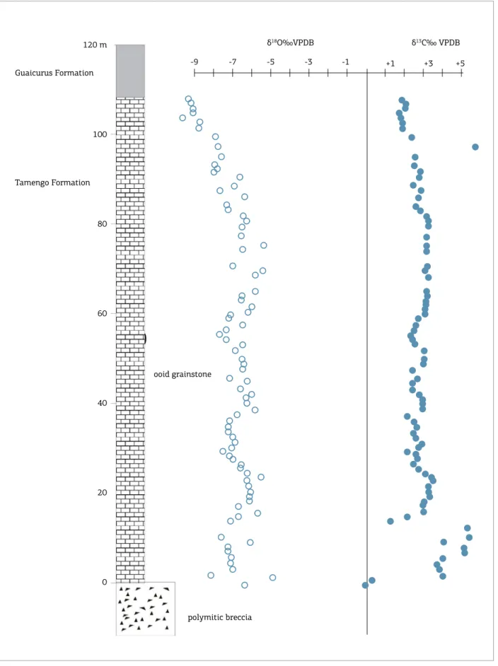 Figure 5. Stratigraphic column and high-resolution chemostratigraphic C and O-isotope data of the Tamengo  Formation, Corumbá Group, in the eastern part of Laginha Mine