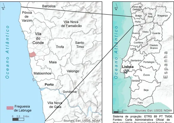 Figura 6. Localização do concelho de Vila do Conde e da freguesia de Labruge, no distrito do Porto