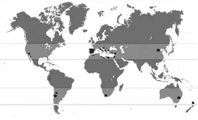 Figura 1.1 - Distribuição mundial do olival   (adaptado de Coosur, 2018) 