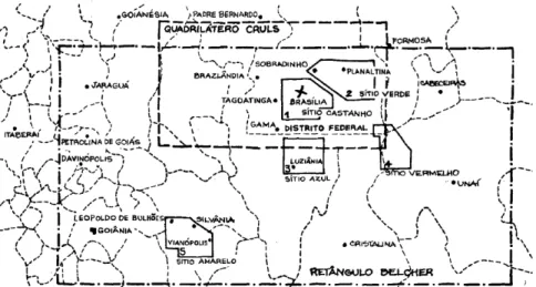 Figura 3: Demarcação do Distrito Federal e os sítios. Fonte: Romero (2000, p. 81) 