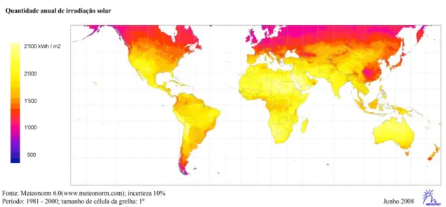 Figura 1.2 – Valores médios anuais de irradiação global (kWh/m 2 ) (www.meteonorm.com)