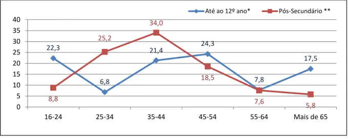 GRÁFICO III.2.4 –  Nível de escolaridade dos visitantes por Idade   