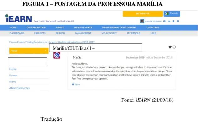 FIGURA 1 – POSTAGEM DA PROFESSORA MARÍLIA 