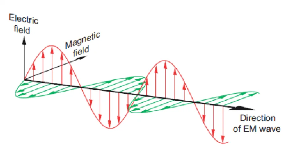 Figura 10: Representação de uma onda eletromagnética com a sua componente  magnética e elétrica (Dentith, M