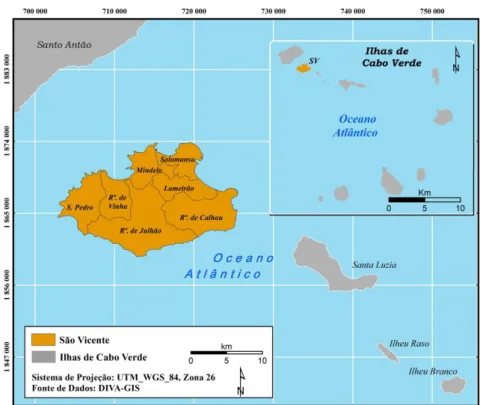 Figura 3: Enquadramento geográfico da ilha de São Vicente no arquipélago de Cabo Verde 