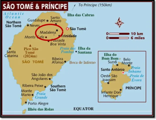 Figura 8: Mapa de S. Tomé e Príncipe mostrando a localização da Madalena  (www.google.pt/images) 