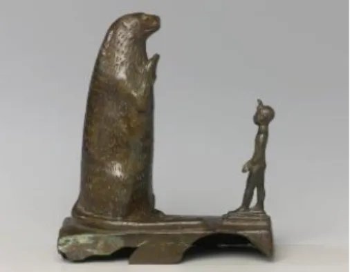 Figura 9. - Peça de arte da coleção Egipto, Clássico e Novo Este Antigo denominada “King  and Ichneumon” (adaptado de Brooklyn Museum, 2006)