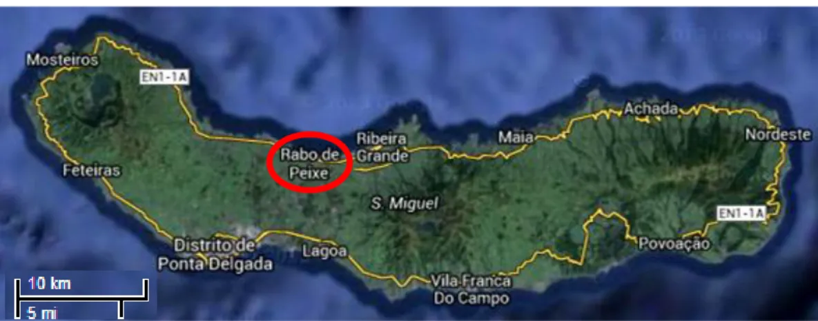 Figura 1: Ilha de São Miguel. Localização do local do estágio (https://maps.google.pt/) 