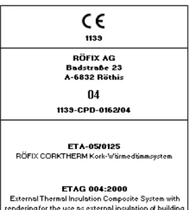 Figura 3.45 – Marcação CE de uma diretiva de conformidade do sistema ETICS da RÖFIX. 