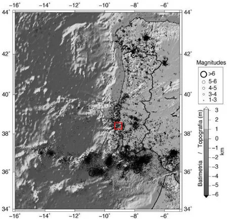 Figura  1.15  –  Distribuição  espacial  da  sismicidade  ocorrida,  entre  1961  e  2009,  em  Portugal  Continental  e  margem atlântica