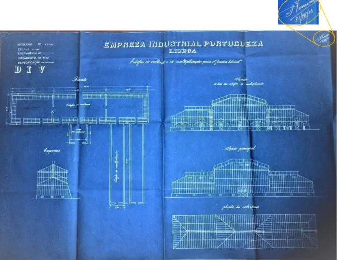 Figura  11 - Desenho nº47731, à escala de 1:100, referente ao projecto das «Estufas de cultura e multiplicação  para o “Jardim Colonial”», apresentado pela Empreza Industrial Portugueza de Lisboa (31.7.1913)