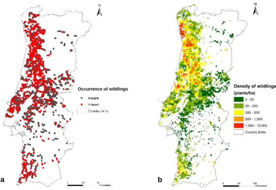 Fig. 1.5 - Geographical distribution of Eucalyptus globulus regeneration in continental Portugal  (from Catry et al., 2015)