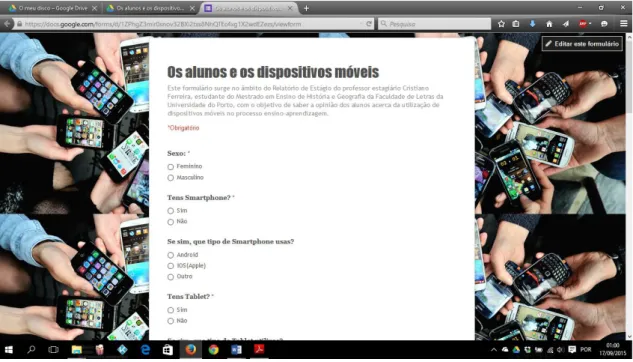 Fig. 3: Questionário “Os alunos e os dispositivos móveis” 