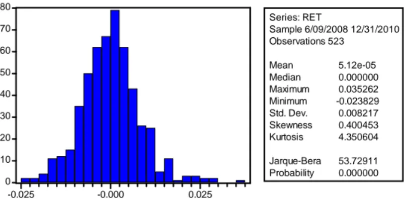 Figure 4: Histogram and summary of statistics for r t